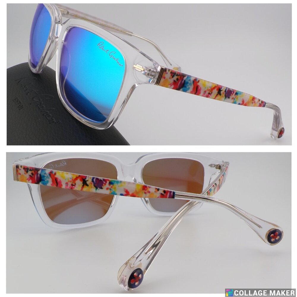 Robert Graham Abstract Print Button Detail Mirrored Shades, Square Othello 56mm